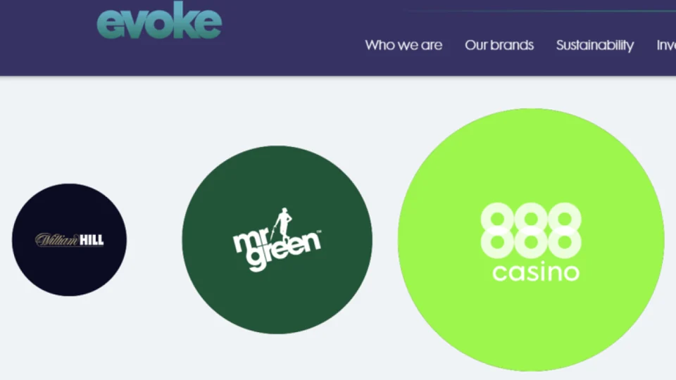 Evoke website showing William Hill, Mr Green and 888casino brands