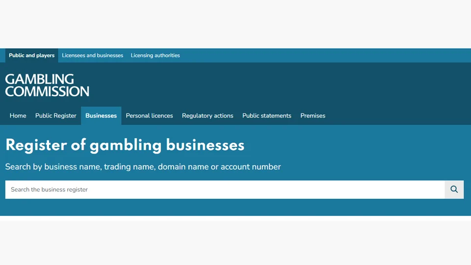 Gambling Commission register search for licensed gambling businesses
